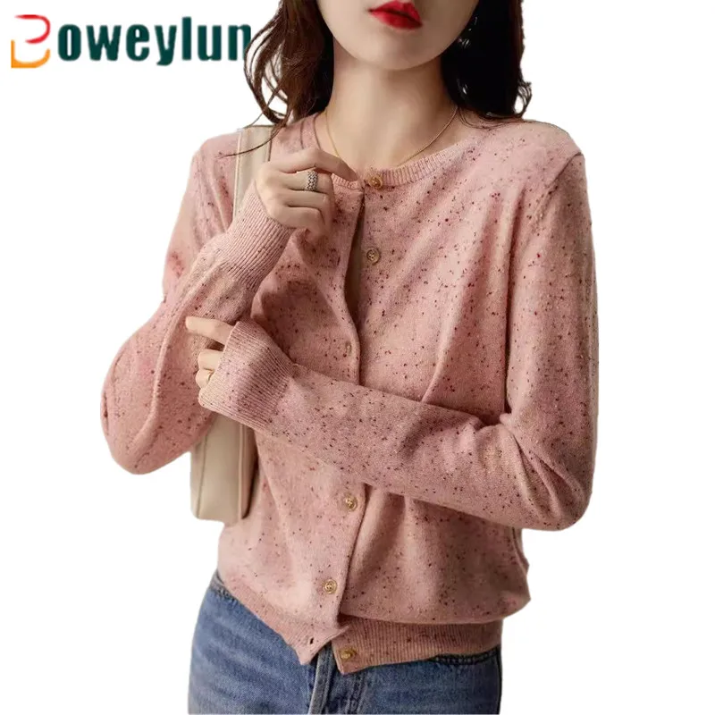 

Boweylun New Casual Crew Neck Knit Sweater Women's Autumn and Winter Soft and Comfortable Cardigan Jacket Top