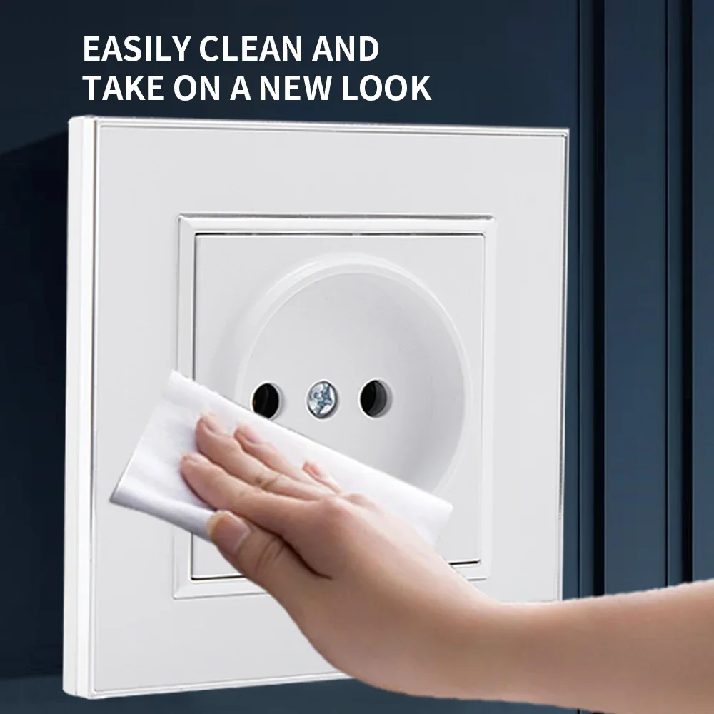 WESA الاتحاد الأوروبي القياسية مرآة الاكريليك مقبس الحائط الأبيض لهب لوحة مقبس الطاقة 16A مخرج كهربائي لا الأرض القياسية #4