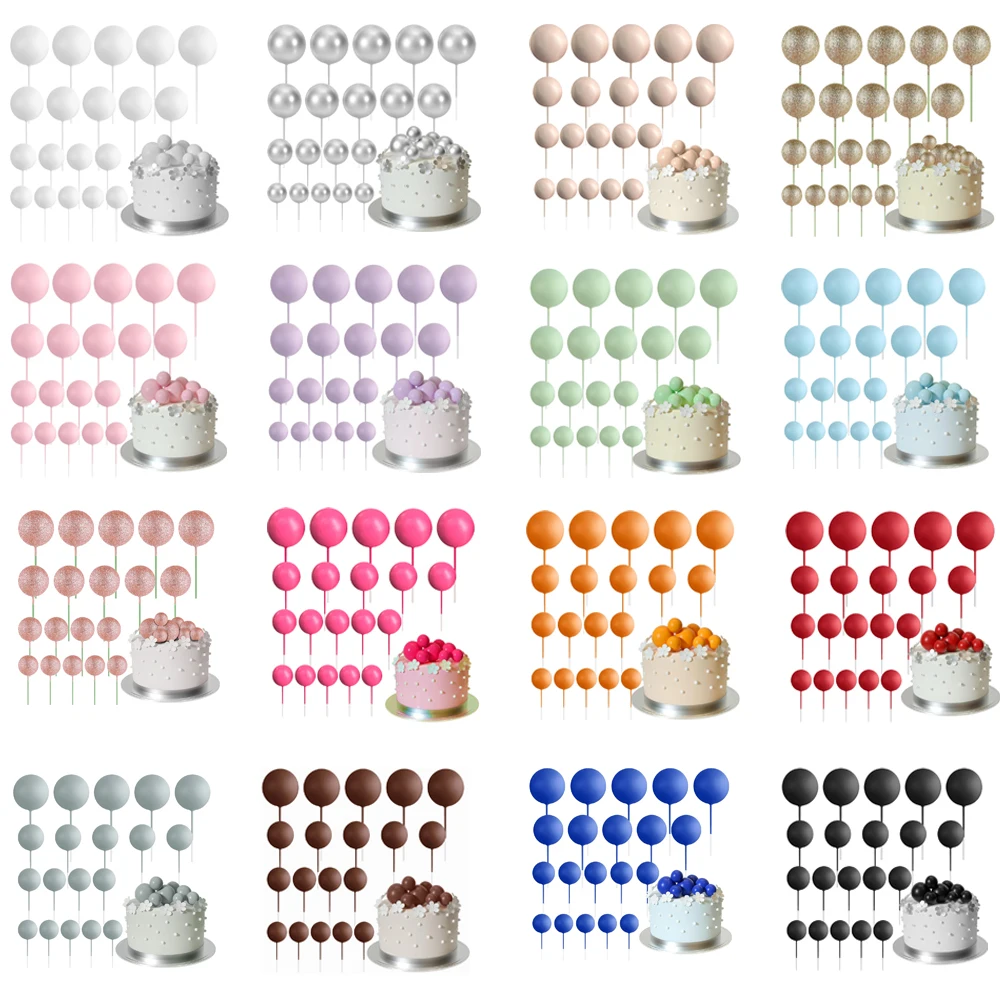 20Pcs Colorful Balls Cake Topper Gold Silver Pink Blue 2-4cm Balls Cake Decorations DIY Birthday Wedding Christmas Party Supplie
