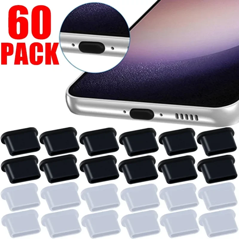 60-1Pcs Dust Plugs Type C Charging Port Protector Stopper Cap Cover for IPhone 15 Samsung Huawei Xiaomi Phone Silicone Dustplugs