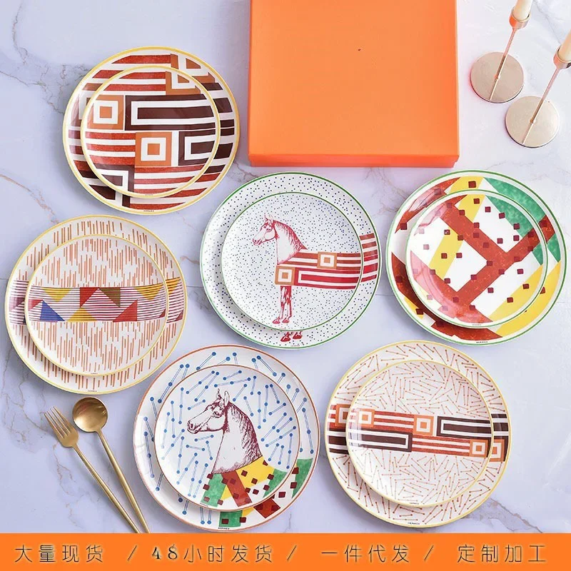 

High end hotel club bone china high-end tableware Western cuisine plate Ma Tu 10 inch flat plate 8 inch shallow plate