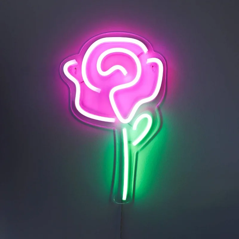 15 "X 9" Inch Led Neon Roze Roos Bloem Met Groene Stengel Muur Cool Licht Kunst Slaapkamer Decoraties Aangedreven Door Usb Draad (Roos)