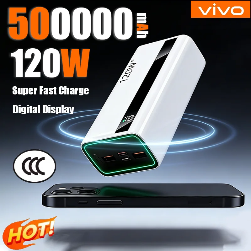 

VIVO 500000 мАч 120 Вт Высокая емкость Сверхбыстрая зарядка Power Bank Внешняя батарея Портативное зарядное устройство для iPhone Samsung