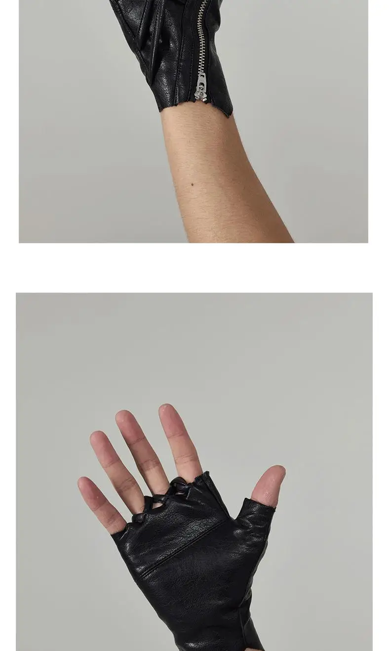 Strap Design Techwear Style Zipper Tactical Leather Gloves Men Women Vintage Hip Hop Punk Fingerless Gloves