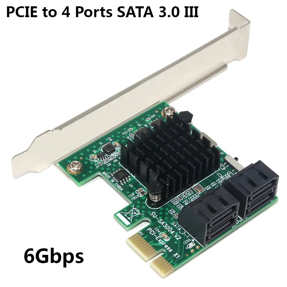 6Gbps PCIE to 4 Ports SATA 3.0 III  Expansion Adapter PCI-e PCI Express x1 Controller Board Expansion Card Support X1/X4/X8/X16