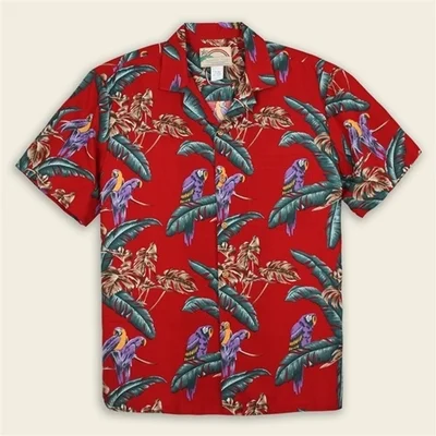 

New Men's Shirts Hawaii Tropical Style Parrot Print Short Sleeve Aloha Shirts Cuban Style Summer Plus Size Casual