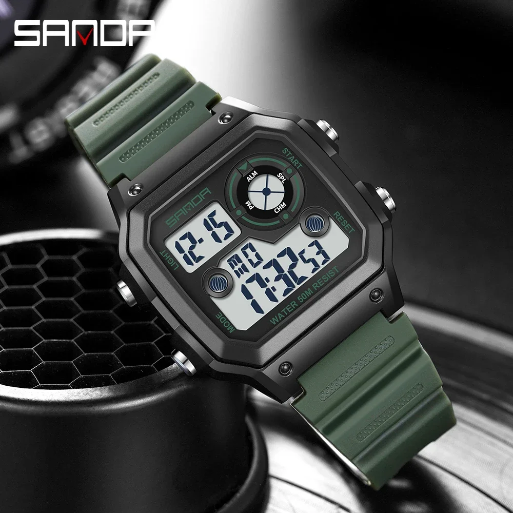 SANDA 6196 Fashion Men's Electronic Digital Watch Sports Multi Functional Waterproof Student Electronic Watch Timing Alarm Clock