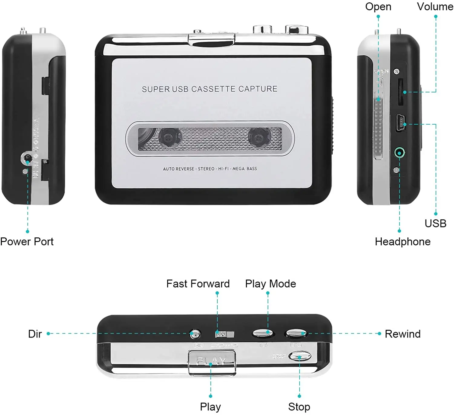 Lettore Convertitore Da Cassetta A MP3 – Portatile Con Cuffie, USB E Registrazione Diretta