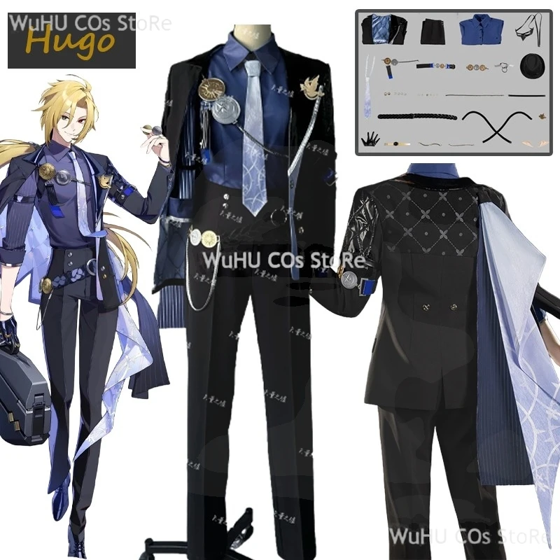 Hugo Cosplay Costume Zenless Zone Zero Black Suit Hugo Wig Game Uniform With Hat Props New Eridu Halloween Party For Women Men
