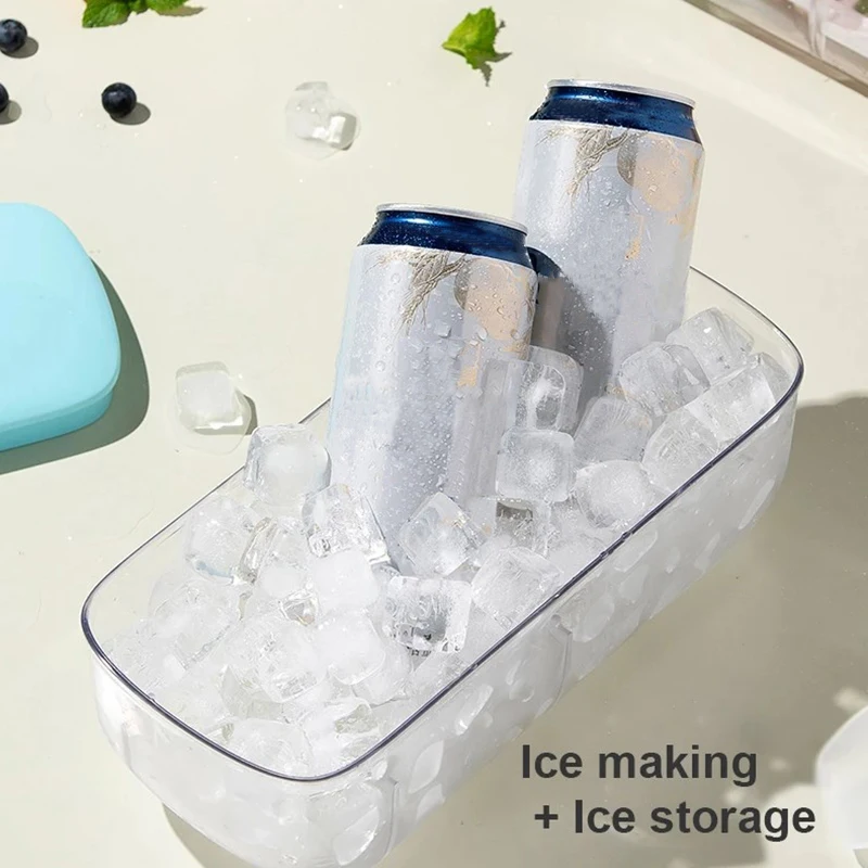 2 In 1 Ice Cube Trays Silicon Bottom Ice Cube Storage Container Box with Lid Ice Mold Makers for Cool Drinks Kitchen Bar Tool