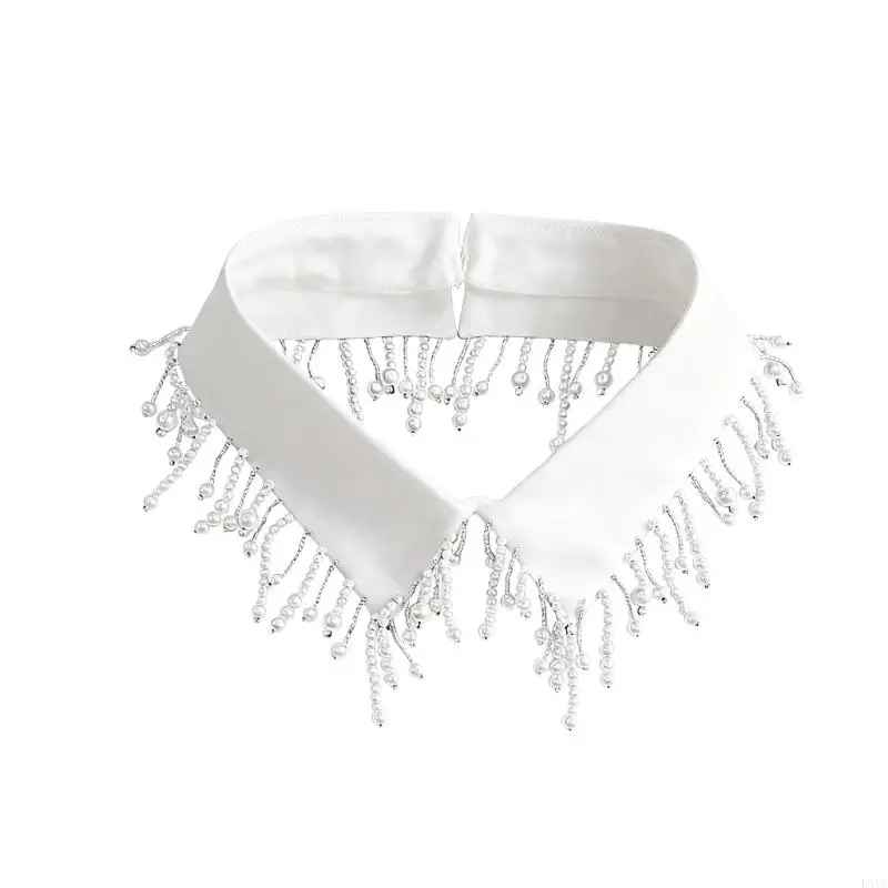 L5YA أنيقة اللؤلؤ مطرز شرابات تقليم انفصال فو طوق يعزز طبقات الملابس للنساء مجوهرات مريلة المختنق الرقبة #3