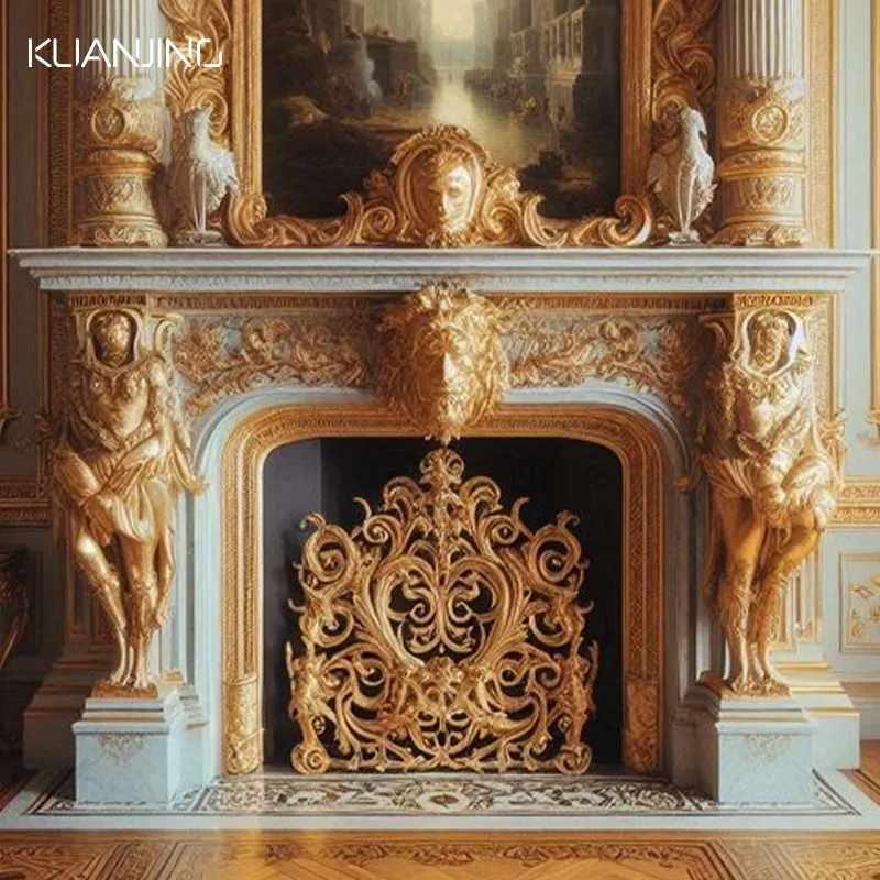 Modern French Design Freestanding Indoor Natural Marble Fireplace for Living Room and Villa