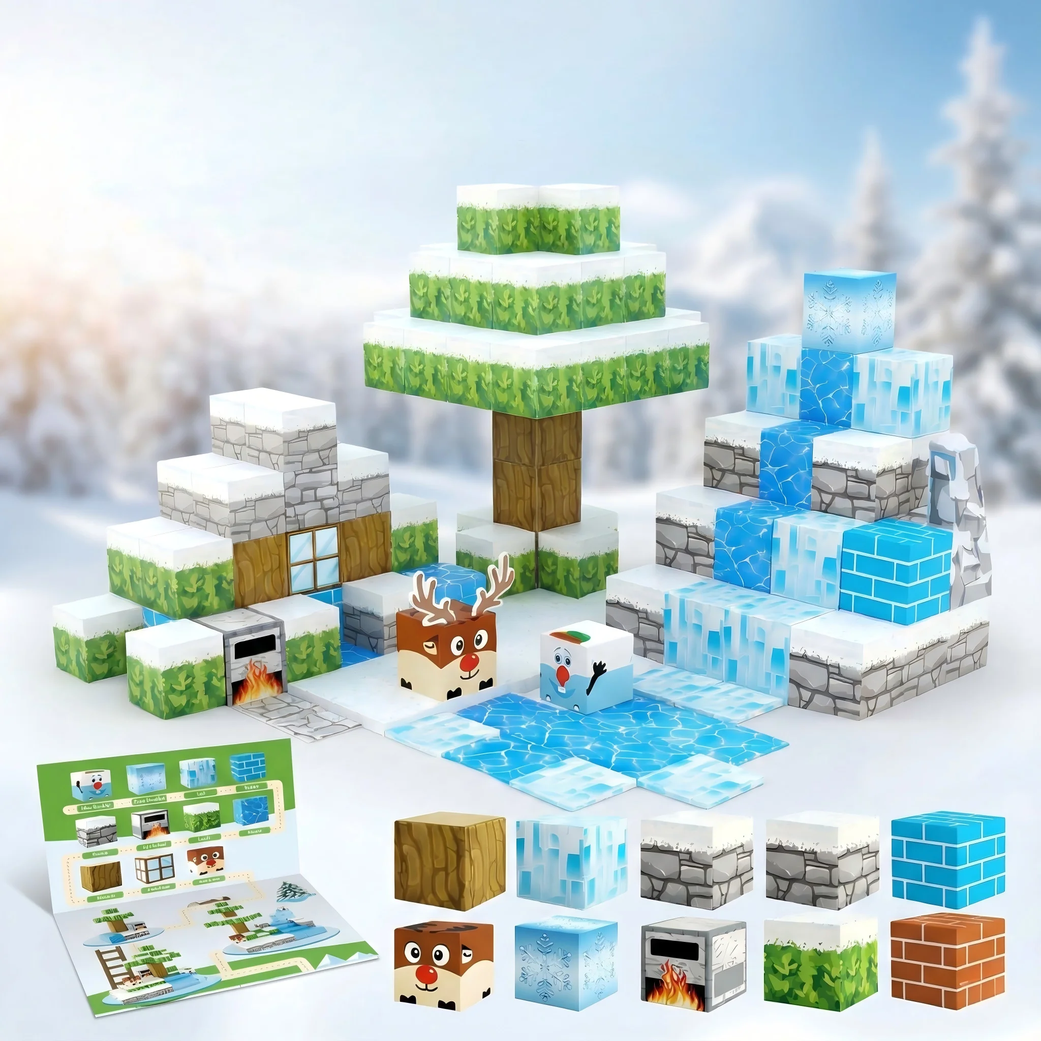 مجموعة مكعبات البناء المغناطيسية لعبة بناء مكعبات شتوية ثلاثية الأبعاد يمكنك صنعها بنفسك قلعة عالم الثلج الجليدي الجذعية هدية عيد الميلاد التعليمية للأطفال #1