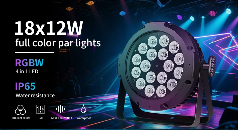 aicpose IP65 Wasserdichtes Flaches Bühnenlicht 18 LED Par-Licht RGBW DMX512 Effekt DJ Disco Party Weihnachten Bar Hochzeit Show-Licht – Detail 1