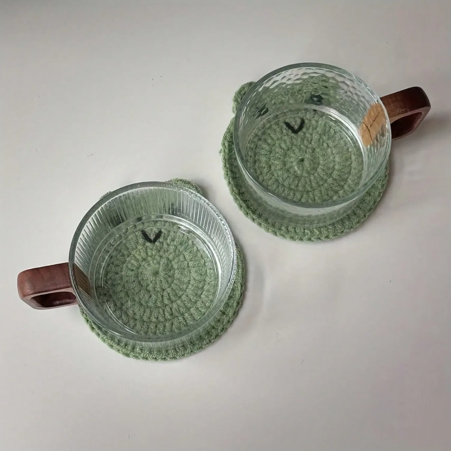 

2-Piece Set, Handmade Crochet Coasters, Tea Mats, Coffee Mats, Wine Mats, Green Little Coasters, Cup Mats, Table Decoration, 4th Of July