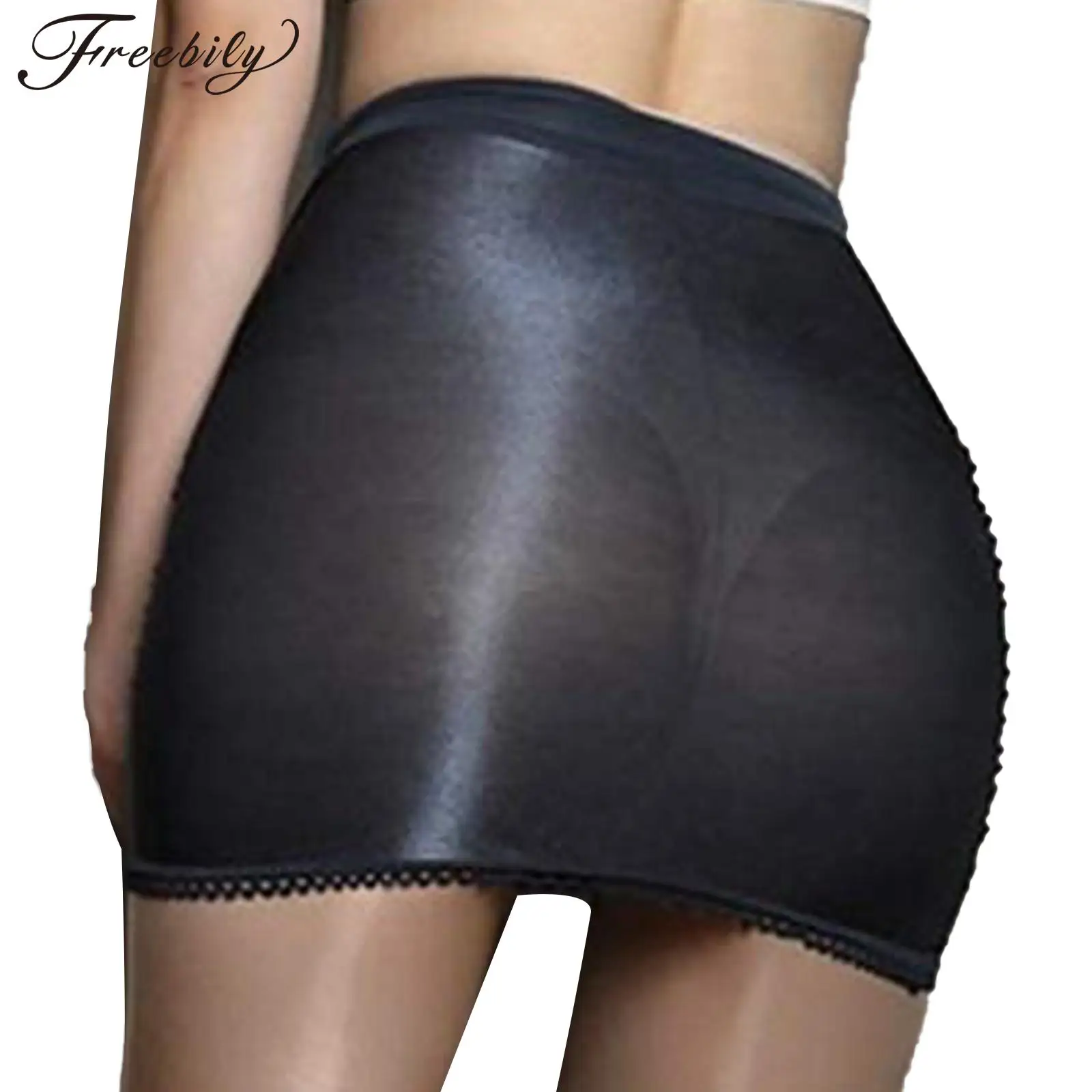 

Womens Glossy Bodycon Pencil Skirt Summer Ladies Solid Color Stretchy High Waist Miniskirt Club Wear Perspective Short Skirts