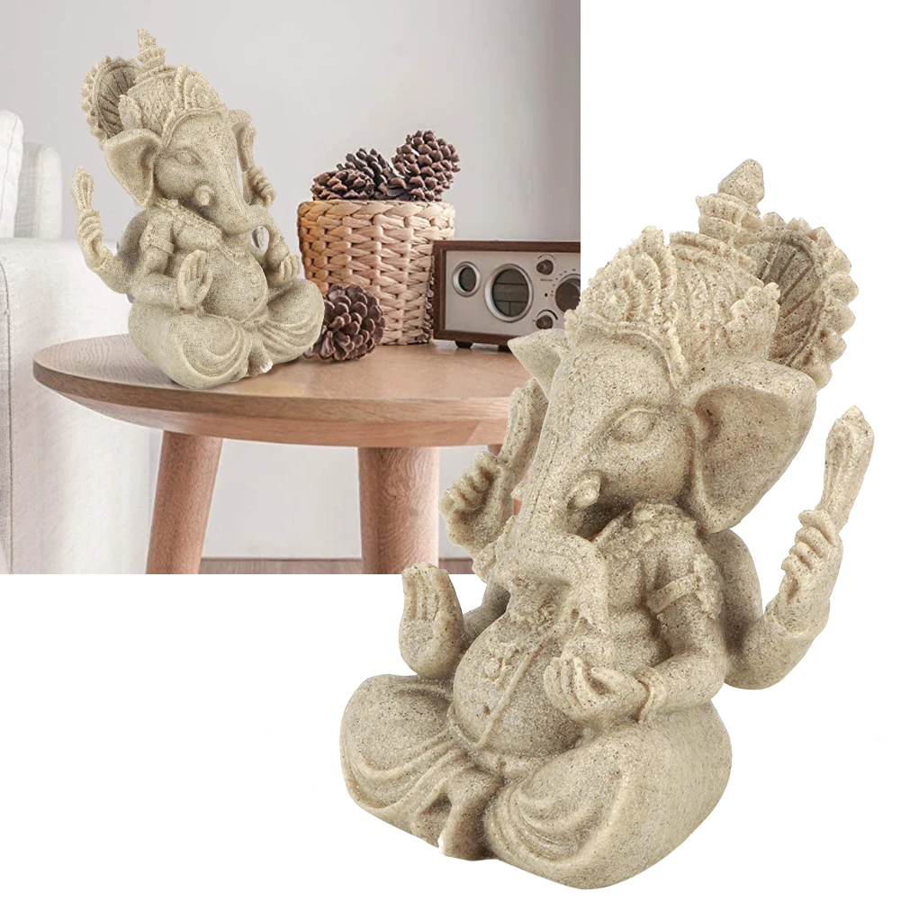 Ganesha Sculpture Elephant Statue Sandstone Resin Indian Ganesha Elephant God Statue Fengshui Buddha Sculpture Home Decor Crafts