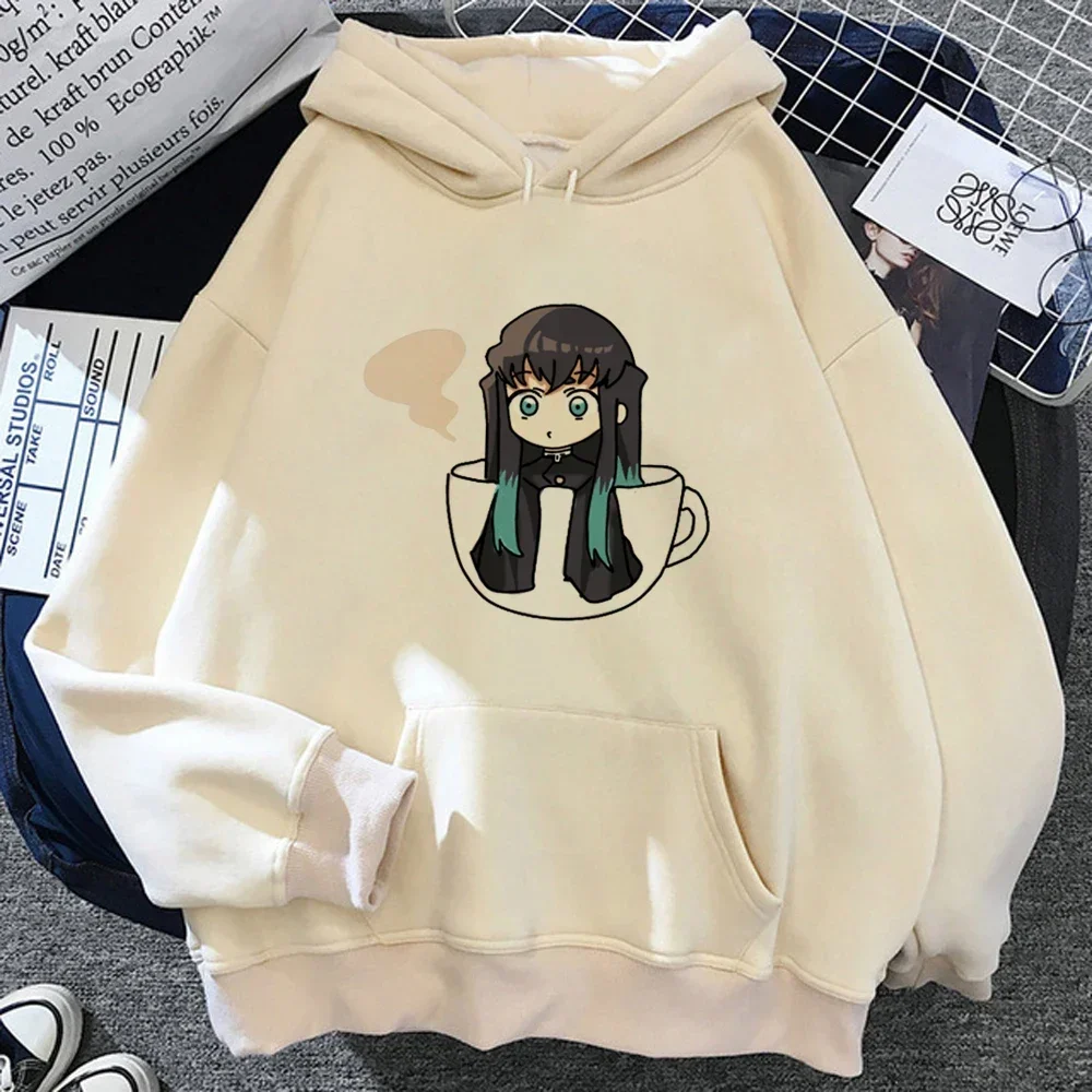 Demon Slayer Muichiro Tokitou, süßer Chibi-Becher, Grafik-Hoodie, Unisex, Kapuzenpullover mit Kordelzug, Anime-Print, Oversized, lässiges Oberteil.