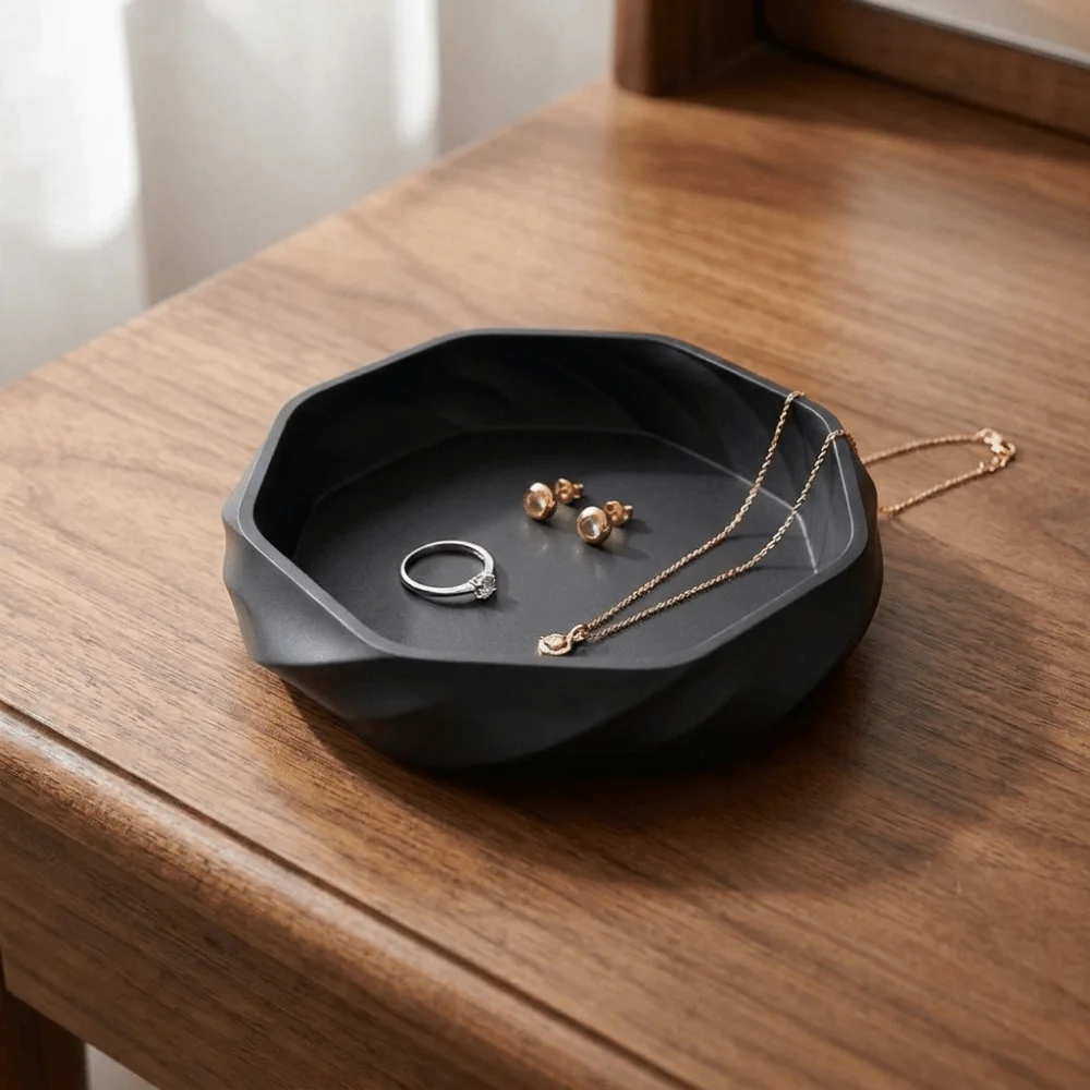 Multi-functional 3D Printed Smooth Swirl Storage Tray Simple Matte Jewelry Dish Plastic Small Item Holder Vanity Table