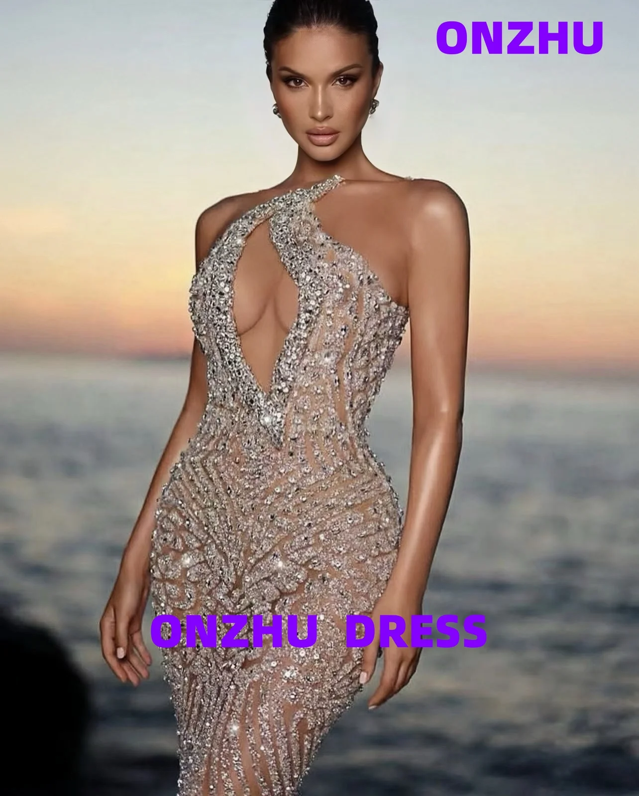 

Customized V-neck sleeveless mermaid sexy amanda 's novias luxurious evening dresses women evening dress