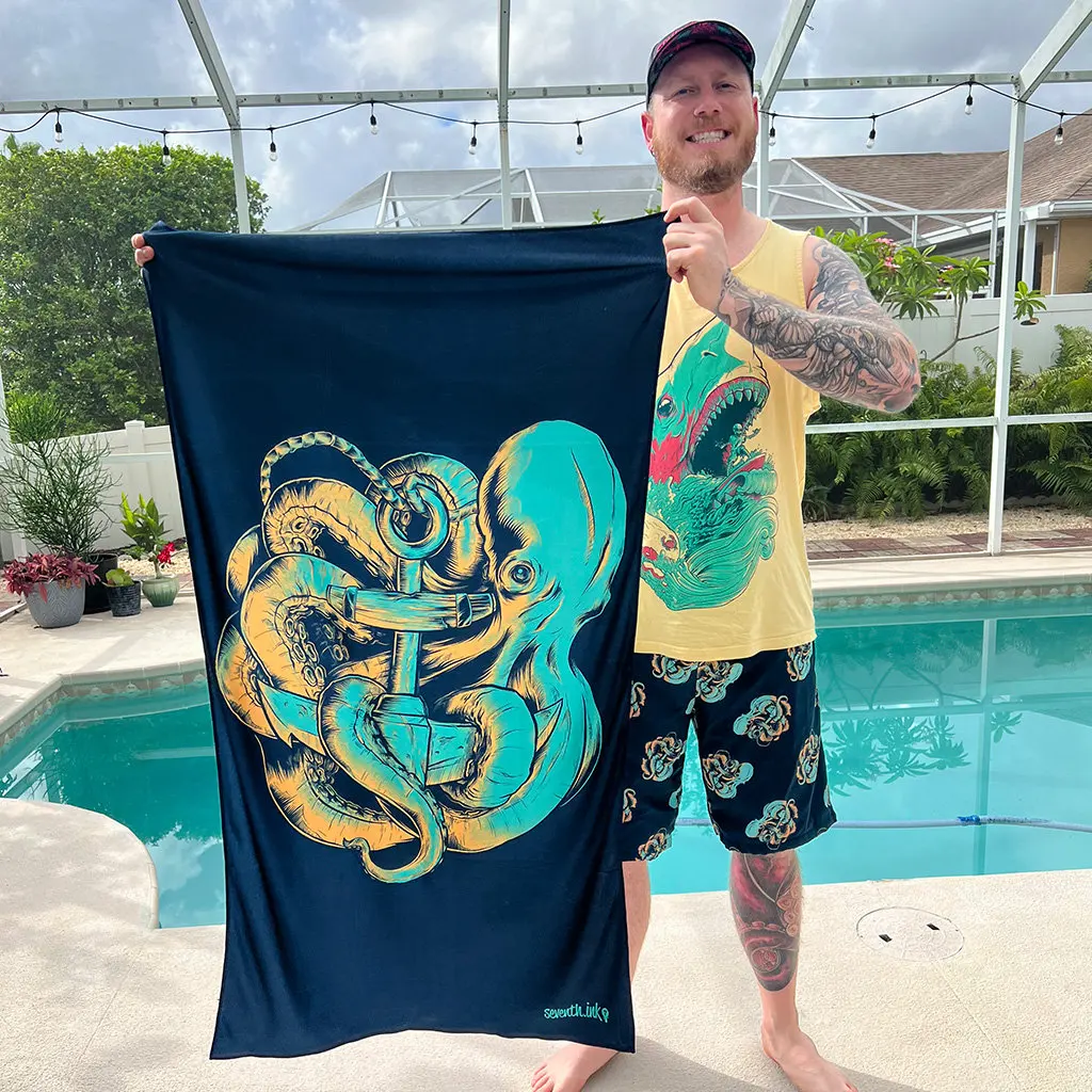 Toalla de playa con ancla de pulpo marino, toalla de fibra ultrafina absorbente y de secado rápido, accesorios para piscina de vacaciones en la playa de verano