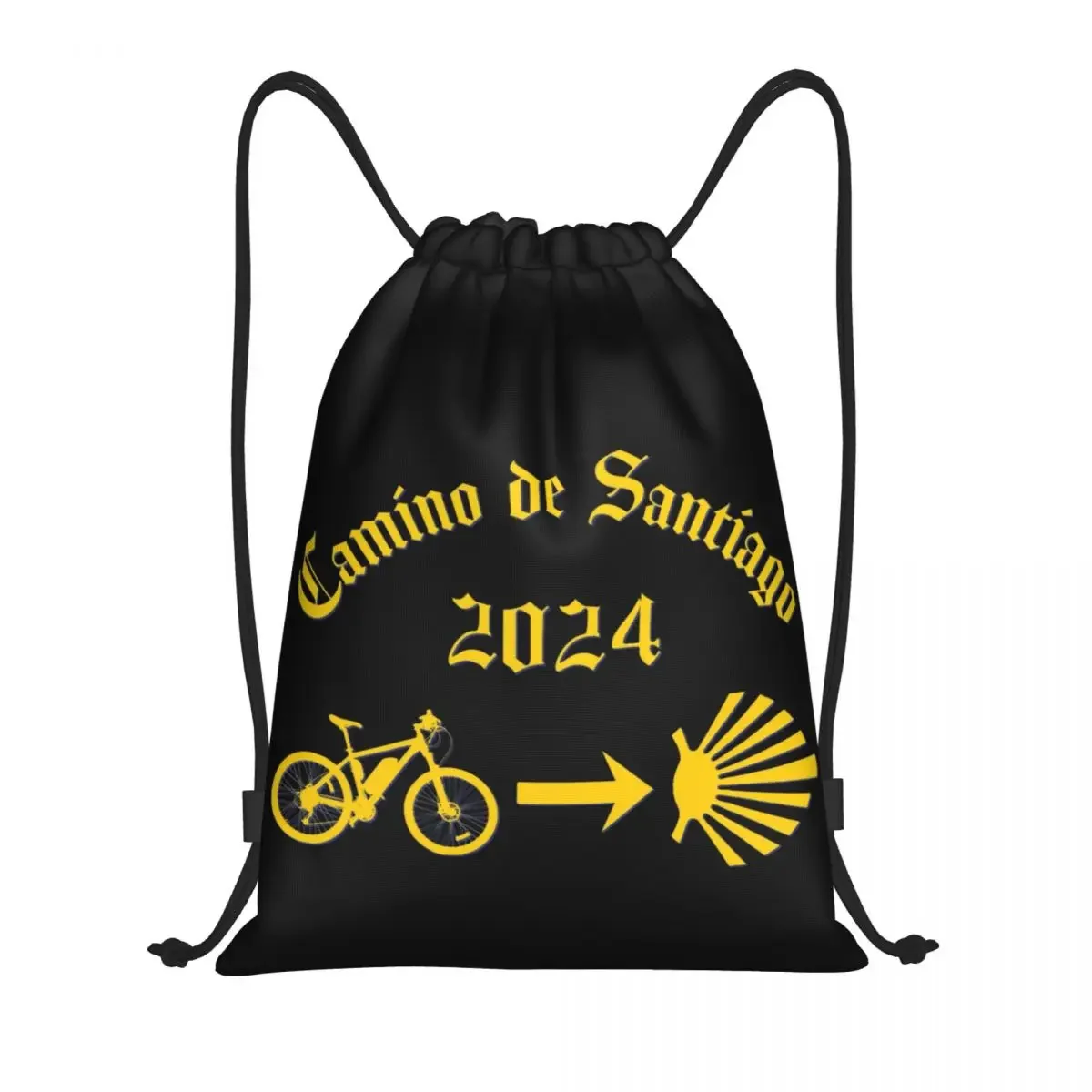 Custom Camino De Santiago Drawstring Bag Training Yoga Backpacks Women Bicycle Yellow Arrow Scallop Shell Sports Gym Sackpack