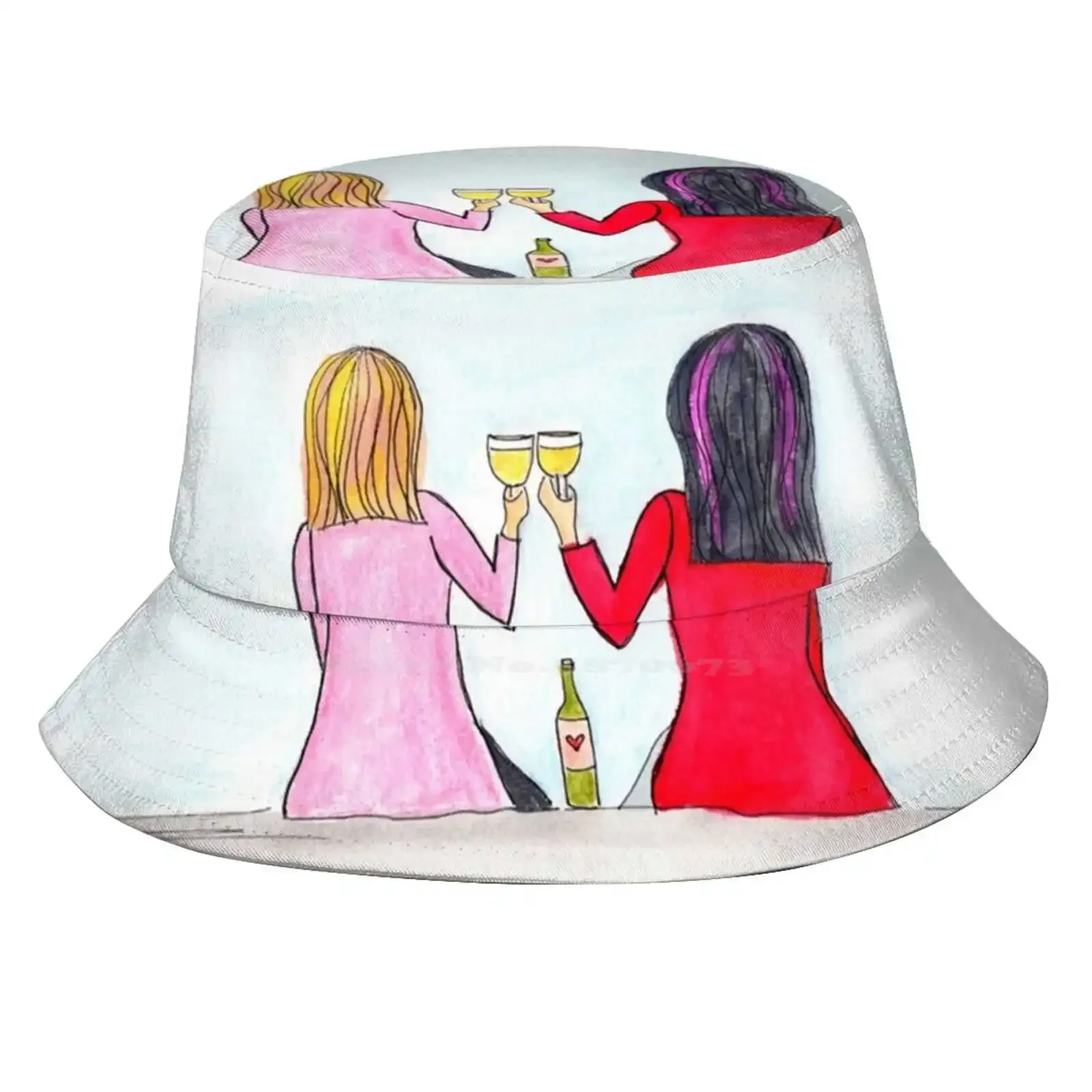 Cheers To Friendship Sun Cap Fisherman Hat Bucket Hats Wine Toast Girlfriends Cheers Friendship Celebrate Feminine