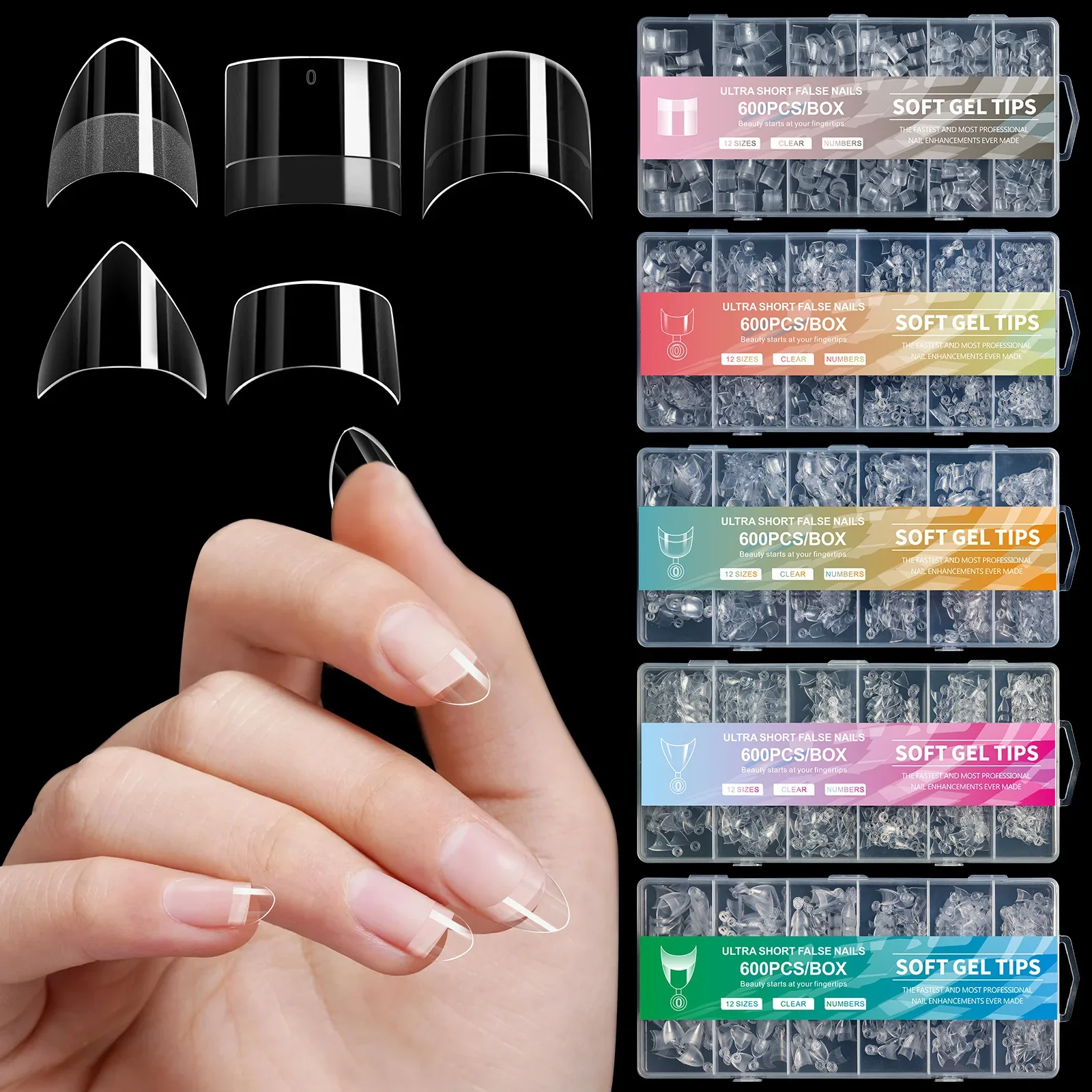 Buy in Bulk Pay One Shipping Fee Only 600Pcs Short Stiletto Nail Tips Half Cover False Nail Acrylic French Pointy Nail Extension