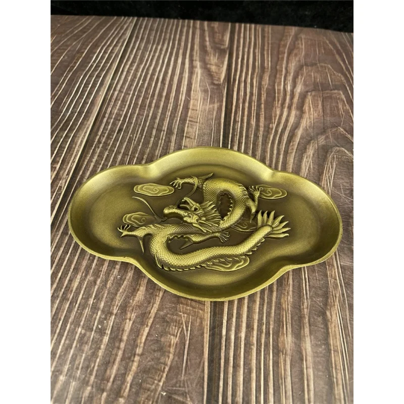 Brass Writing-Brush Washer Dragon Plate Chopsticks Table Decoration Ink Box Brass Ink Box Decoration Pen Holder Decoration Antiq