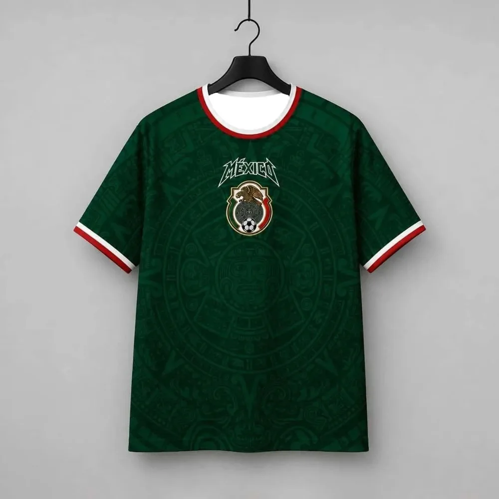 2026 Summer New Mexican Football Short-Sleeve T-Shirt Aztec Totem Print Unisex Men's Casual Sports Breathable T-Shirt for Fans