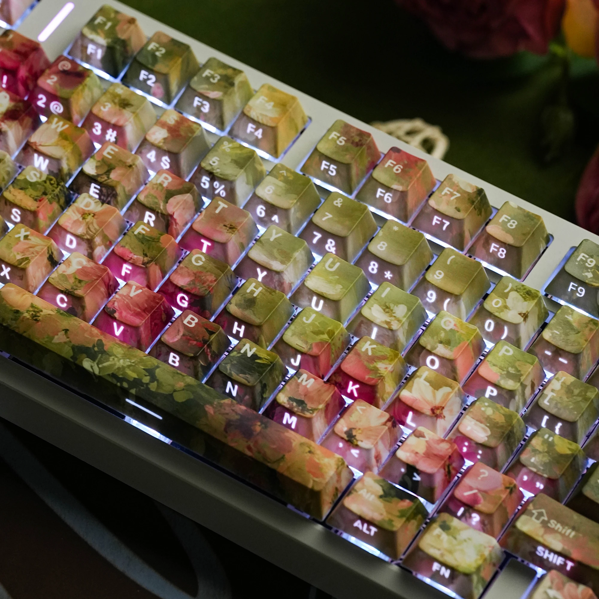 Meadow Hue Cherry Profile Keycaps Dye-Sub Double Print Set of 131 Keys Hebrew DE FR KR RU UK Compatible with Mechanical Keyboard