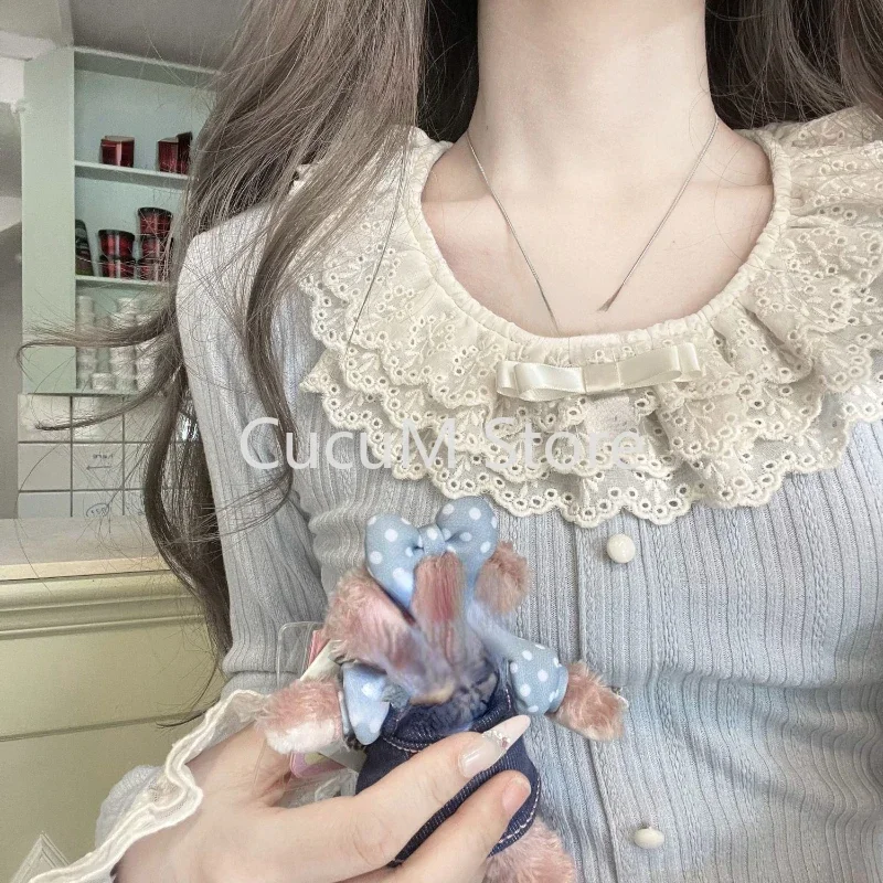 New Japanese Style Kawaii Sweet Tops Spicy Girls Lace Up Long Sleeve Fashion Blouse Woman Aesthetic Cute Korean Style Clothing