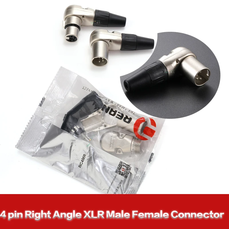 

4 pin Right Angle XLR Connector Male Female XLR 4Pin Micphone Plug Audio Cable Connector Multi-directional Connector