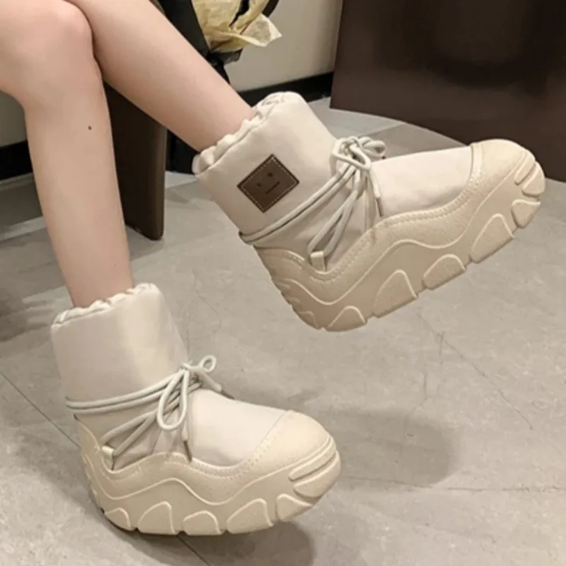 Flats Platform Ankle Snow Boots Women Cotton Shoes Casual Sneaker Chelsea Winter 2024 Trend Designer Lace Up Sport Botas Mujer