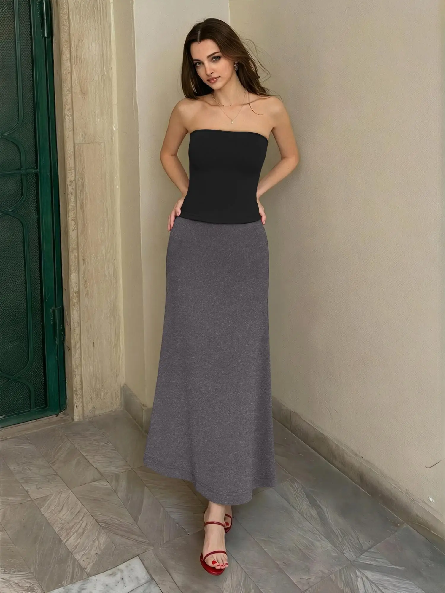 

Корейский комплект из топа-бюстье и юбки-русалки с высокой талией для женщин, летний минималистичный комплект из 2 предметов