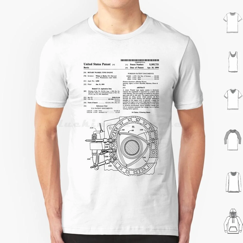 Mazda Wankel Rotary Engine Patent T Shirt 6Xl Cotton Cool Tee Mazda Rotary Engine Motor Wankel Rx7 Rx 7 12A 13B 20B