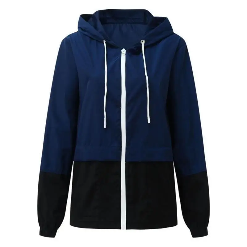 

Men's And Women's Sli Color Blo Windbreaker Coat Bla And k Blue PU Leather Sve Ci Walk Thin Nine Sve Length