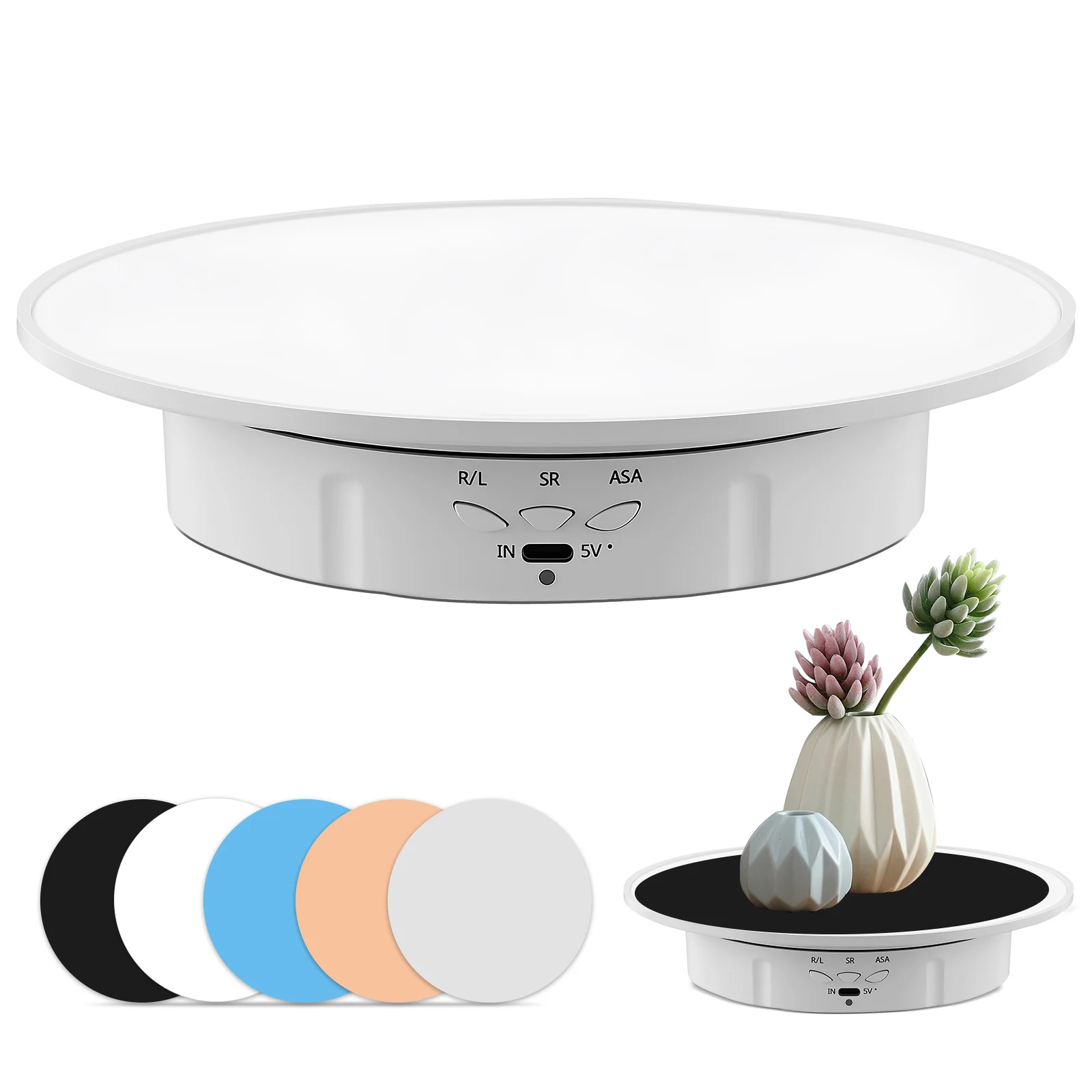 Elektrischer Drehteller für Fotografie 20cm 180 °   Motorisierter Drehständer-Präsentationstisch, Tragkraft 8 kg, 5 Hintergründe für Live-Video-Unboxing