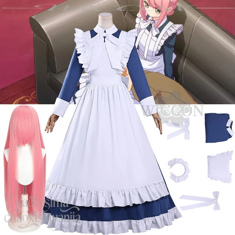 

New Anime Mechanical Marie Kikaijikake No Marie Cosplay Marie Costume Kawaii Long Maid Dress Bow Blue White Lolita Halloween