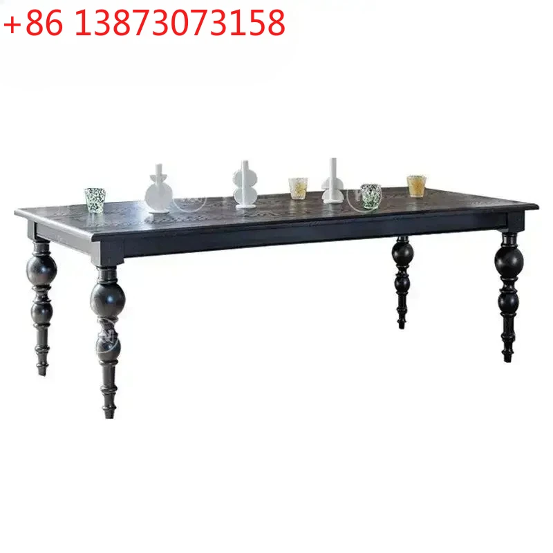 N68 French vintage black solid wood table/neoclassical rectangular dining table/second-hand solid wood home dining table