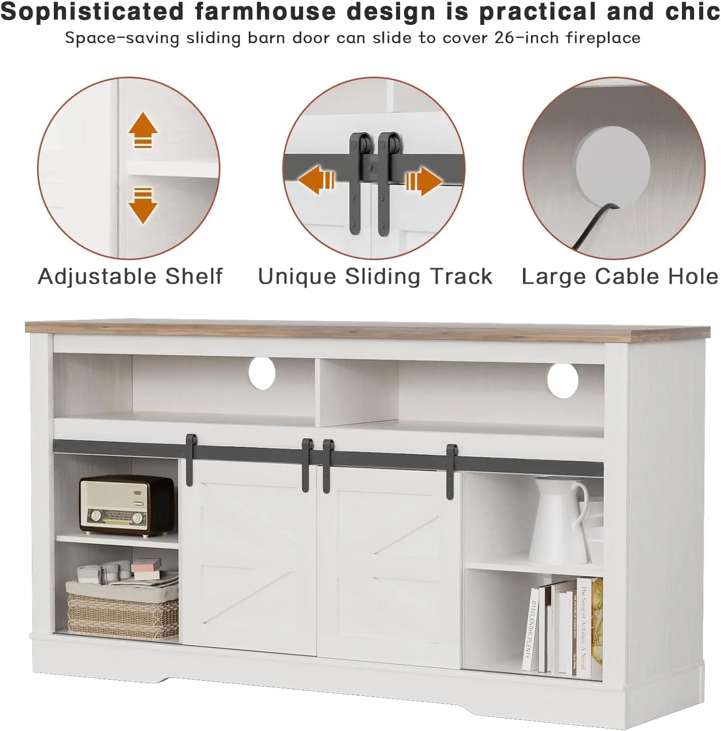 TV Stand for Television up to 65+ Inch with Storage and Farmhouse Sliding Barn Doors, Entertainment Center with Cabinet