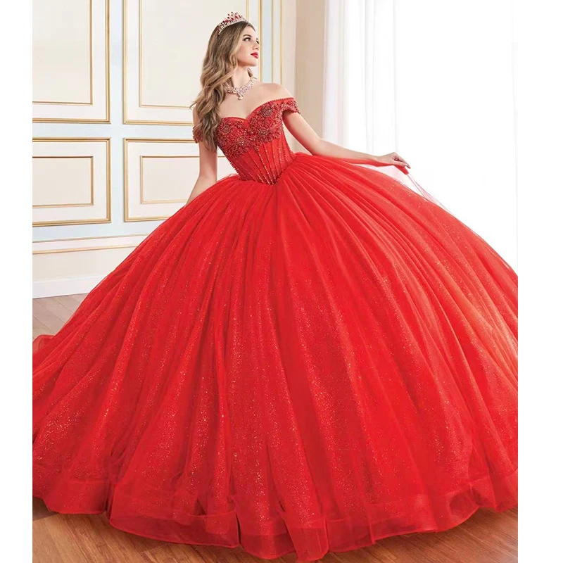 

Блестящее шикарное платье Quinceneara из органзы с рюшами и аппликациями, бальное платье принцессы без рукавов с вырезом лодочкой, индивидуальное платье Золушки на шнуровке