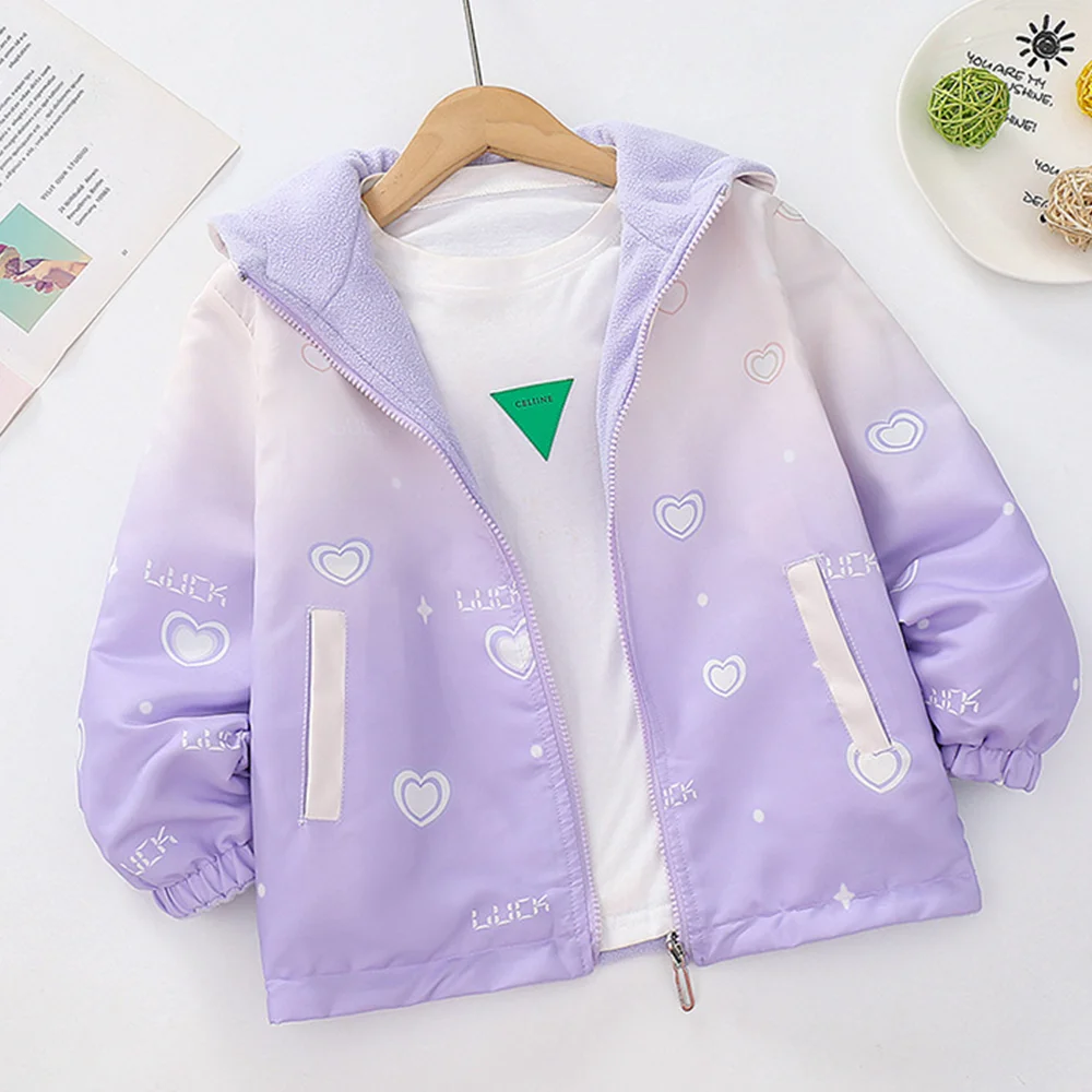 

Новая верхняя одежда для девочек на весну и осень. Двусторонняя одежда с добавлением бархата и утолщенный двусторонний топ для девочек с капюшоном.