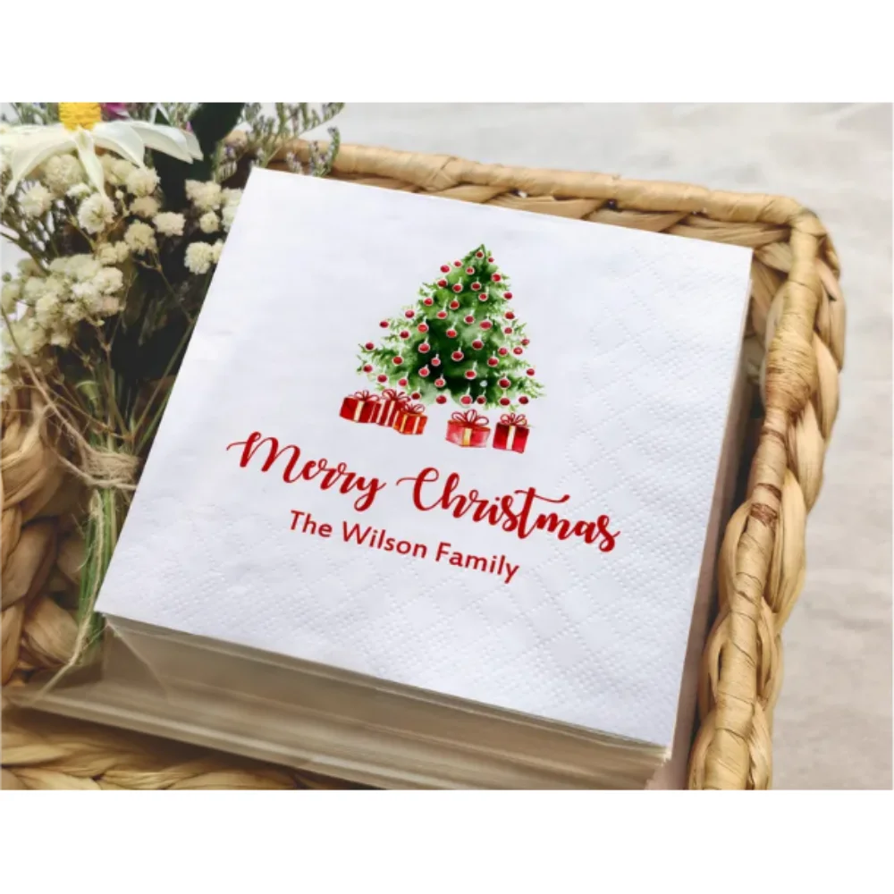 Servilletas personalizadas de Feliz Navidad/Toallas para fiesta de Navidad/Decoración de mesa navideña/Suministros para fiesta de Navidad/Toallas de bar personalizadas