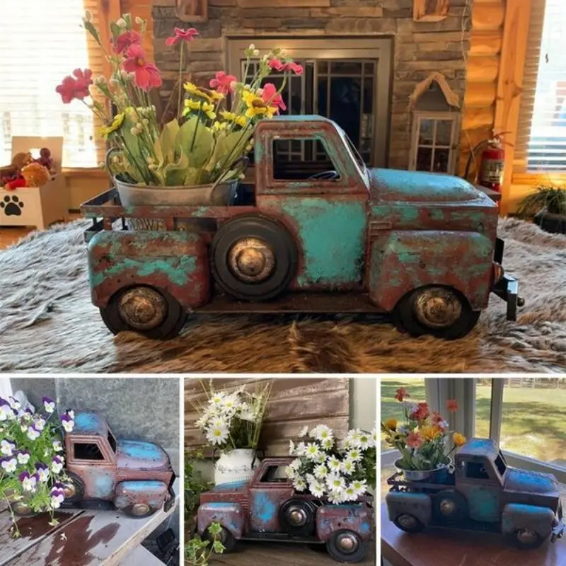 

Blue Truck Potted Decoration Truck Model Flower Pot Vintage Blue Truck Ornament Farmhouse Blue Truck Spring Decor Decor