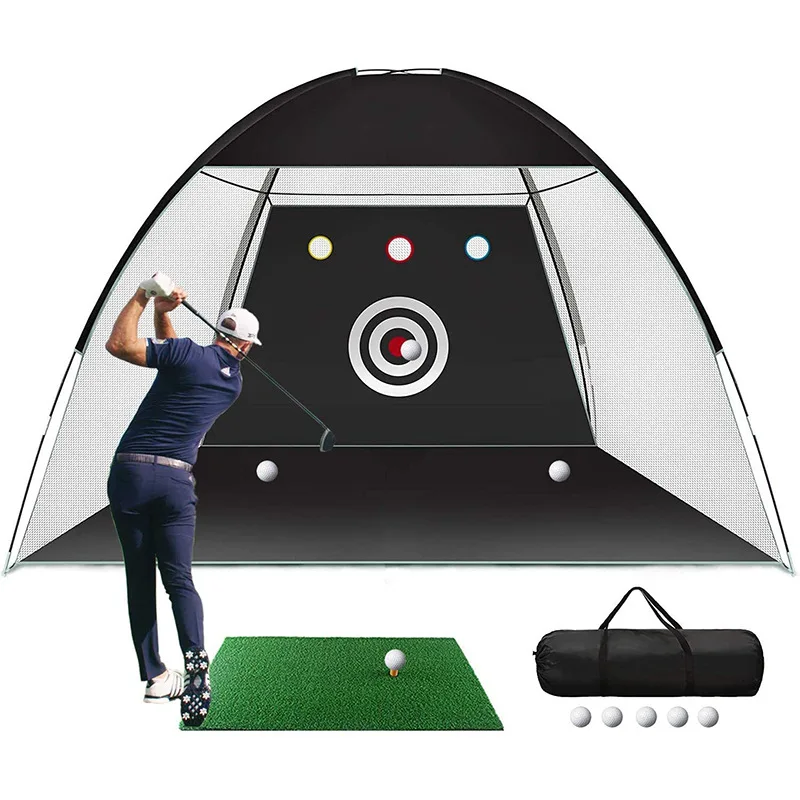 10FT Golf Practice Net Indoor Outdoor Golf Training Tent Garden Grassland Golf Hitting Cage And Mat Golf Swing Trainer Equipment