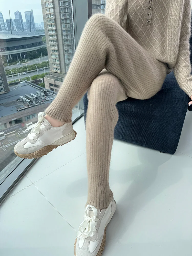 Dames 100% Nertsen Kasjmier Gebreide Broek Dikke Potloodbroek Herfst en Winter Casual Eenvoudige Stijl Kasjmier Gebreide Broek