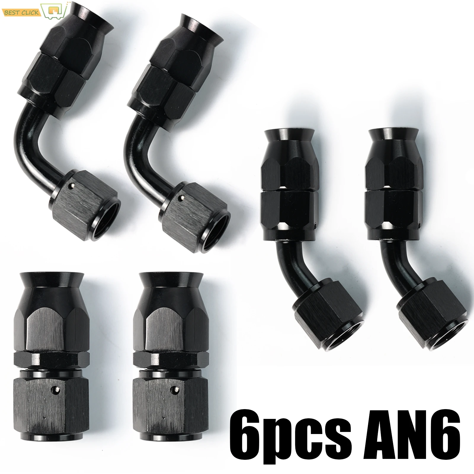 

6Pcs Black Pipe Connector Reusable PTFE Swivel Hose End Fittings AN6 0°/45°/90° Adapters for Automotive Oil Fuel Line Systems