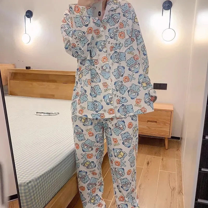 

Sanrio Hangyodon Women Sleeping Pajamas Sets Kawaii Cartoon Spring and Autumn Long Sleeve Pant Student Sleepwear Home Clothes