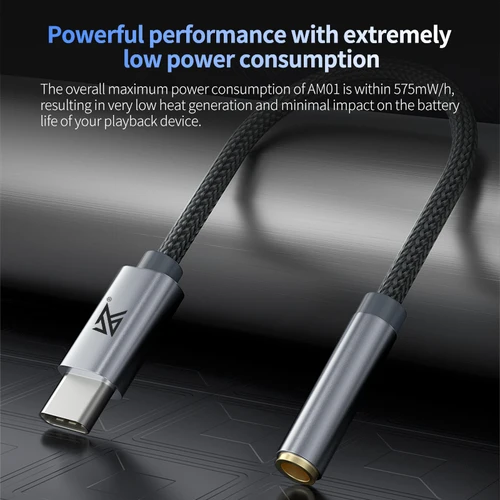 Adaptador de audio KZ AM01 tipo C para 3,5 mm 32 bits/384 kHz Hi-Fi DAC + amplificador IC cable de audio para auriculares de doble chip